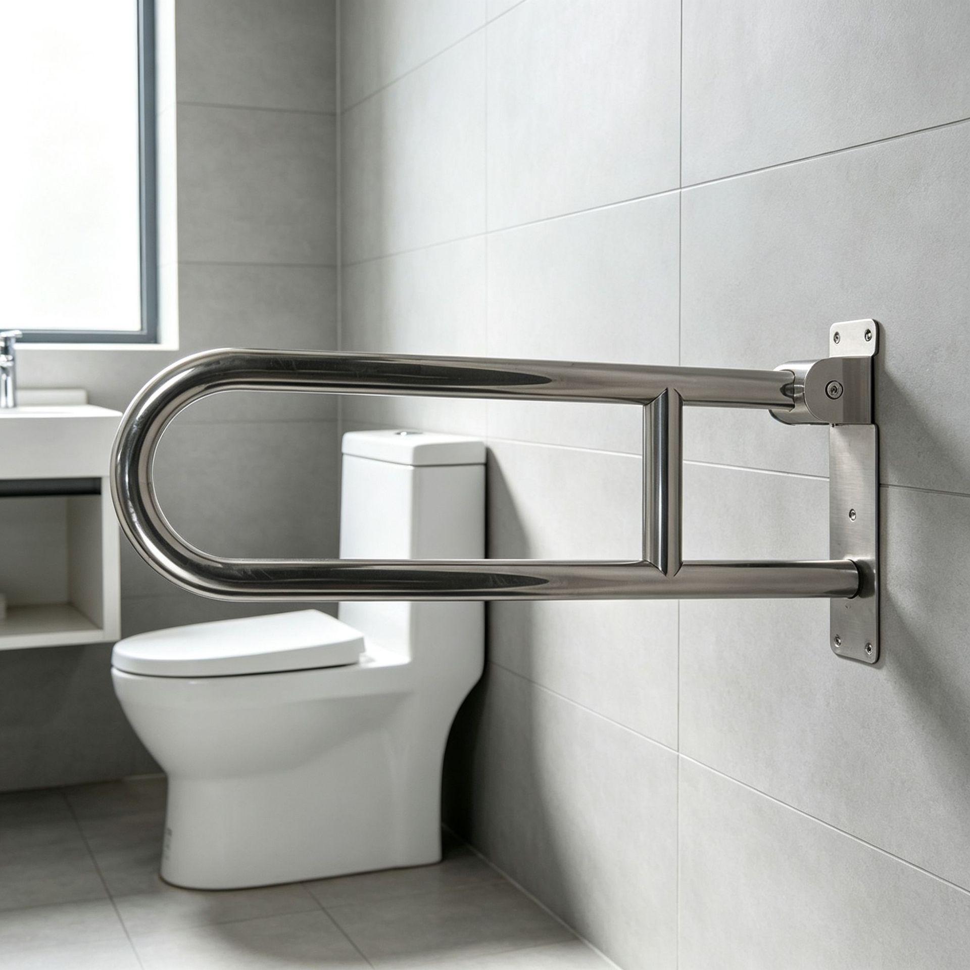 Barra de Apoyo en U para Baño de Acero Inoxidable Antideslizante