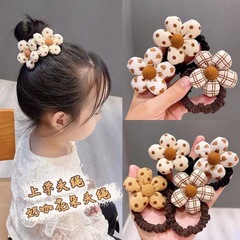 子供用ミルクカレー色の花のしわの小腸の輪のひもの女の子は団子の頭の布芸の小さい花の髪の輪の皮の筋の頭を刺して飾ります。
