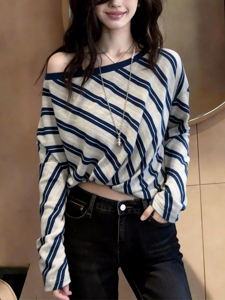 Áo nữ kiểu Pháp thiết kế cảm giác nhỏ thời trang nữ tính — sọc
