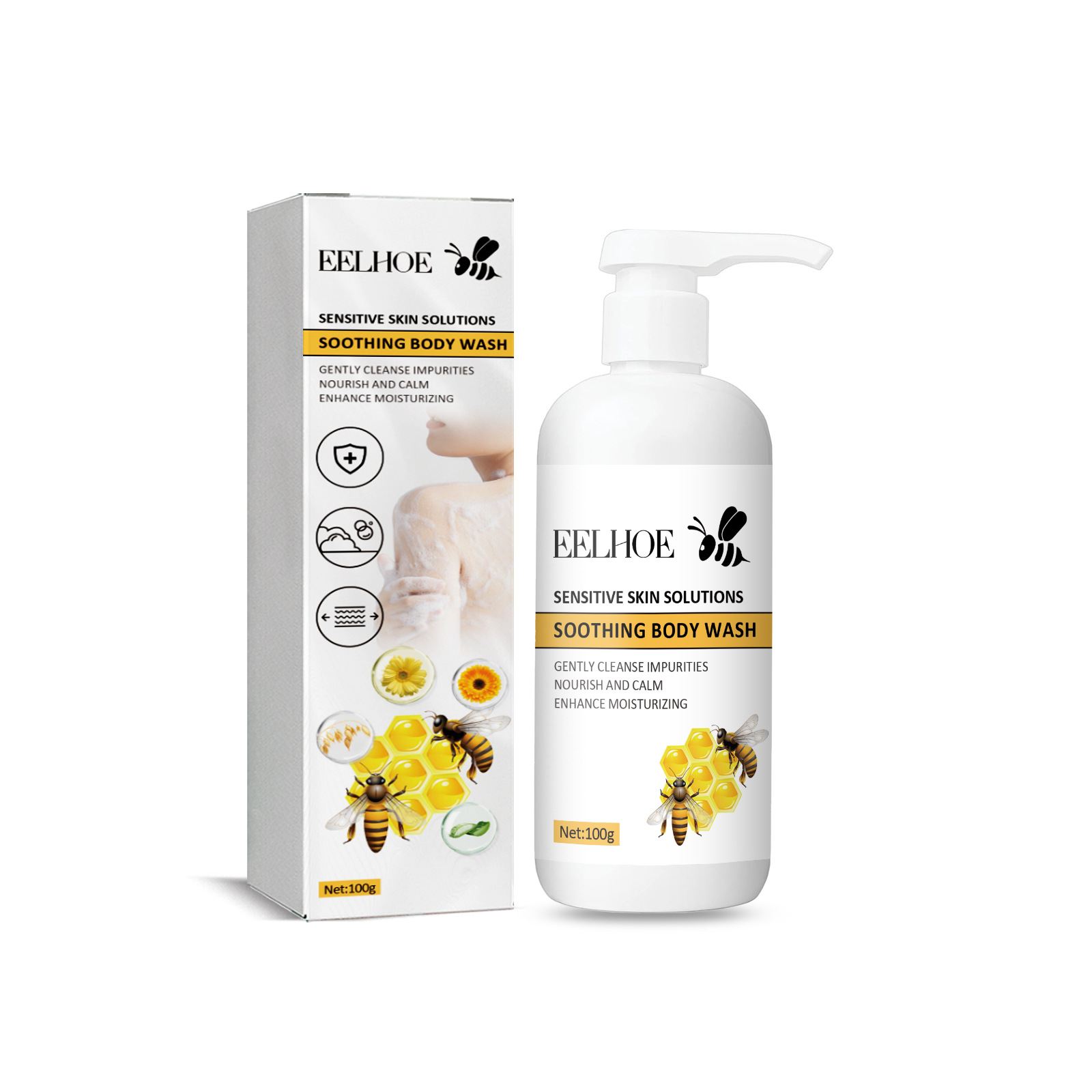 EELHOE honey shower gel, deep cleansing, moisturizing and rejuvenating, relieving skin redness, dryness and itchiness, skin care shower gel_voghion.com