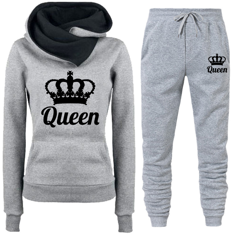 Zweiteiliger Trainingsanzug mit QUEEN-Print für Damen (Frühling/Herbst): Sweatshirt und Jogginghose_voghion.com