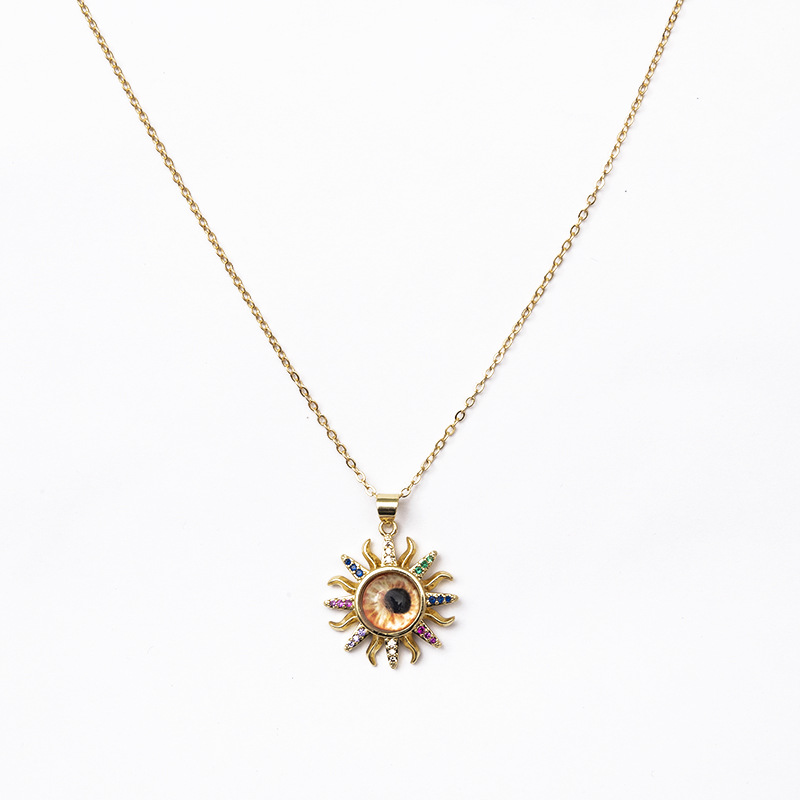 Retro Devilu0027S Eye Flower Copper Enamel Opal Zircon Pendant Necklace