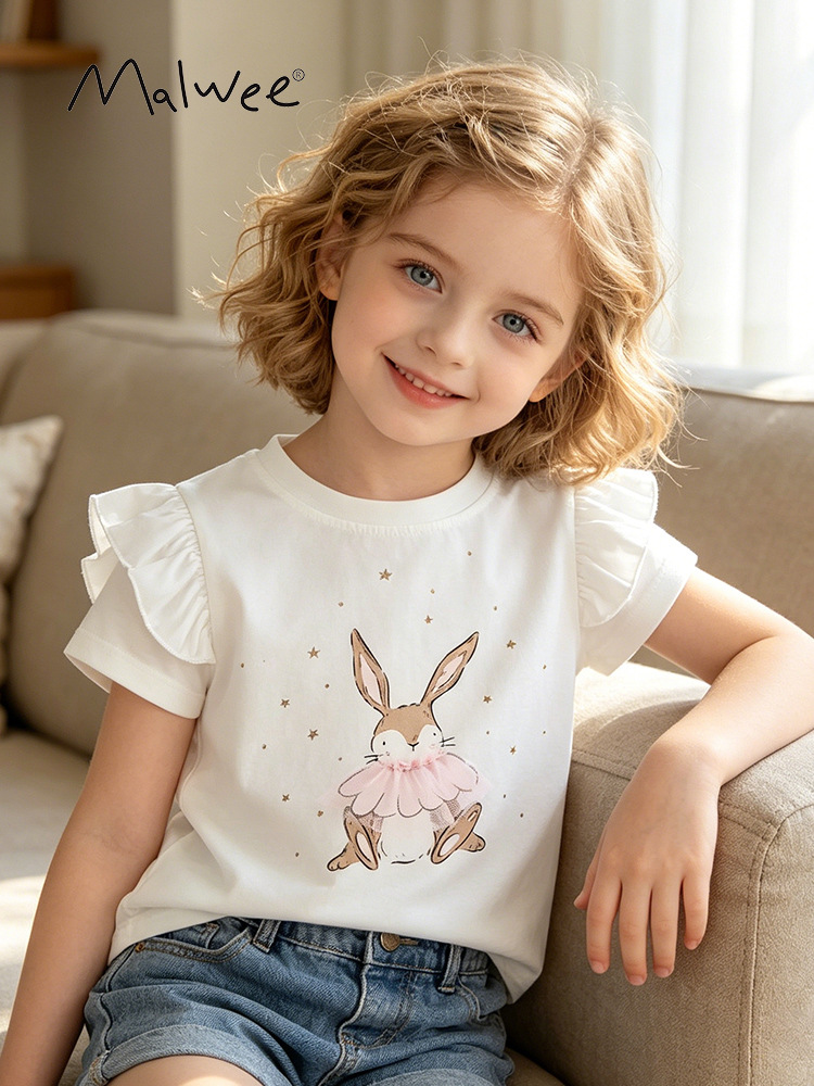 Malwee camiseta para niñas verano nuevo estilo europeo y americano niños pequeños y medianos casual manga corta linda niña casual top