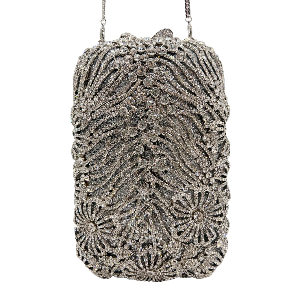 Túi clutch nữ đính đá pha lê dọc đựng điện thoại dự tiệc — bạc, sâm panh, Tùy chỉnh cá nhân