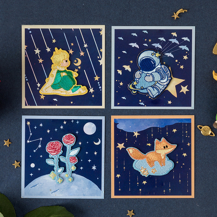 刺绣布贴小王子宇航员小狐狸玫瑰花朵刺绣布贴补丁diy图案刺绣贴
