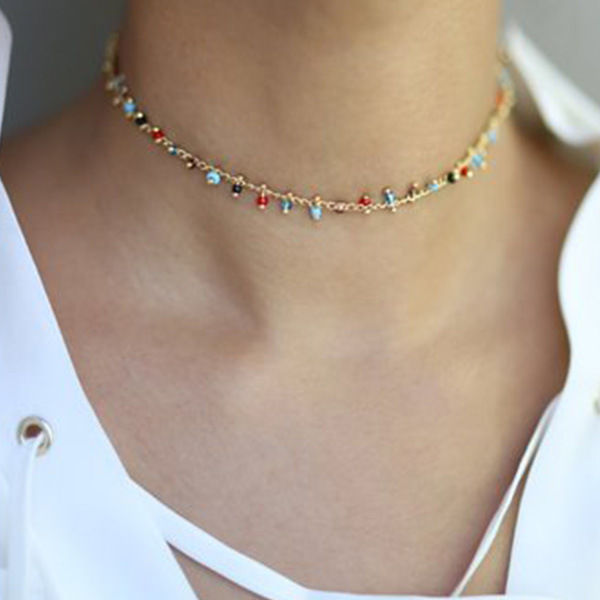 Girocollo boho in perline acriliche collana artigianale donna_voghion.com
