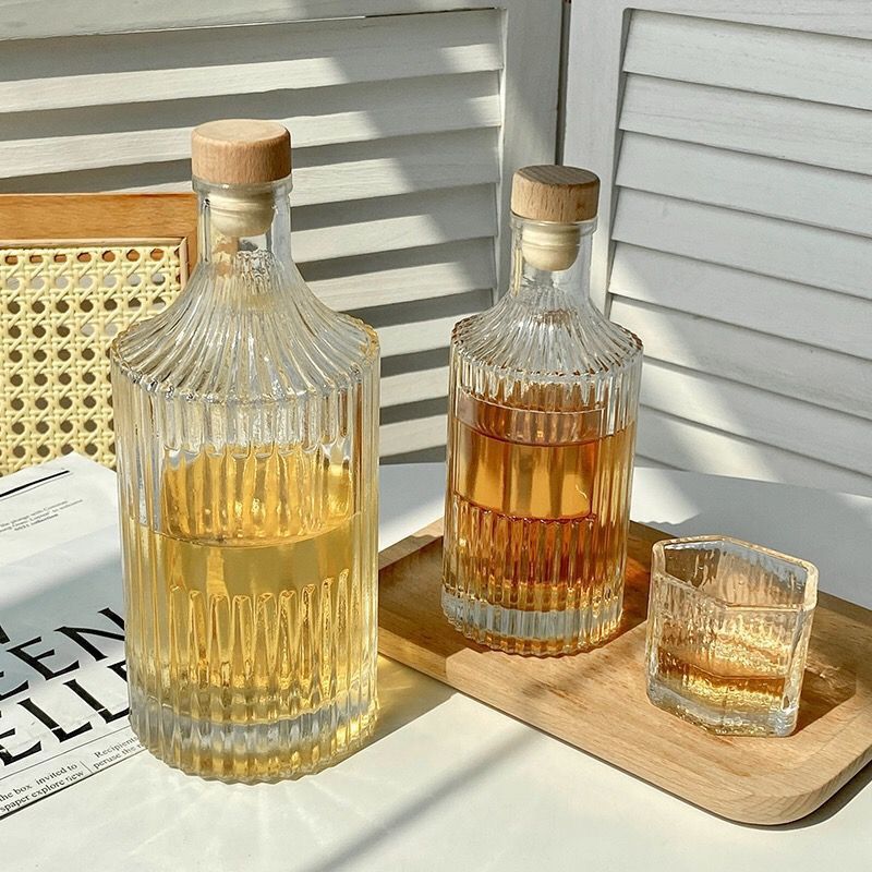 酒瓶冷萃玻璃咖啡创意玻璃瓶果酒分装瓶子空瓶饮料容器密封罐竖纹