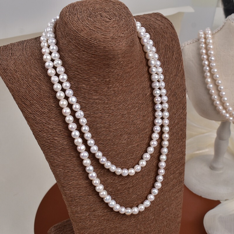 Natural Freshwater Pearl Sweater Chain, Long, Simple, Versatile, Multi-Layered, Suitable for Wearing with Cheongsam, Elegant Necklace for Women, Threaded Pearl