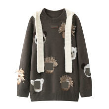 现货2025冬新款宽松卡通熊猫刺绣提花针织衫连衣短裙91103073