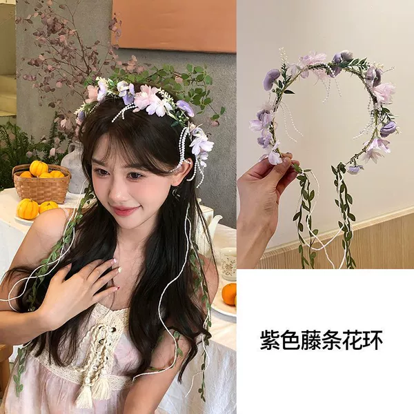 3# Purple rattan garland headband