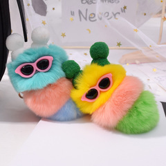 Korean Instagram Real Ferret Rabbit Fur Ugly Cute Plush Caterpillar Bag Charm Car Keychain Ornament Figure Doll