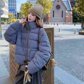 减龄千鸟格短款羽绒服女冬季2025新款韩系洋气加厚保暖面包服外套