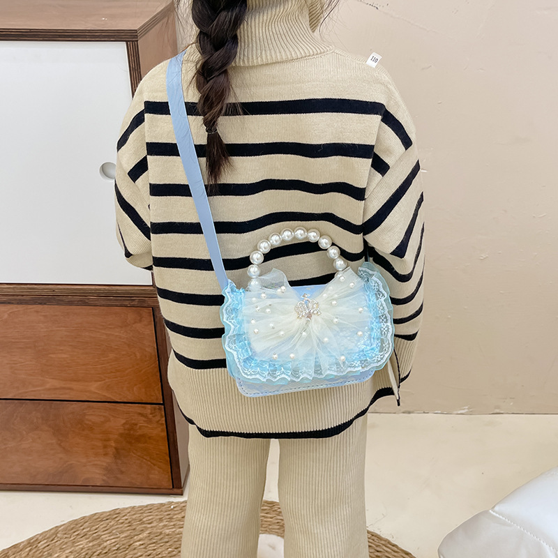 Bolso infantil nuevo bolso de hombro de niña lindos bolsos de perlas princesa arco de encaje bolso de mochila pequeña bolsa cuadrada
