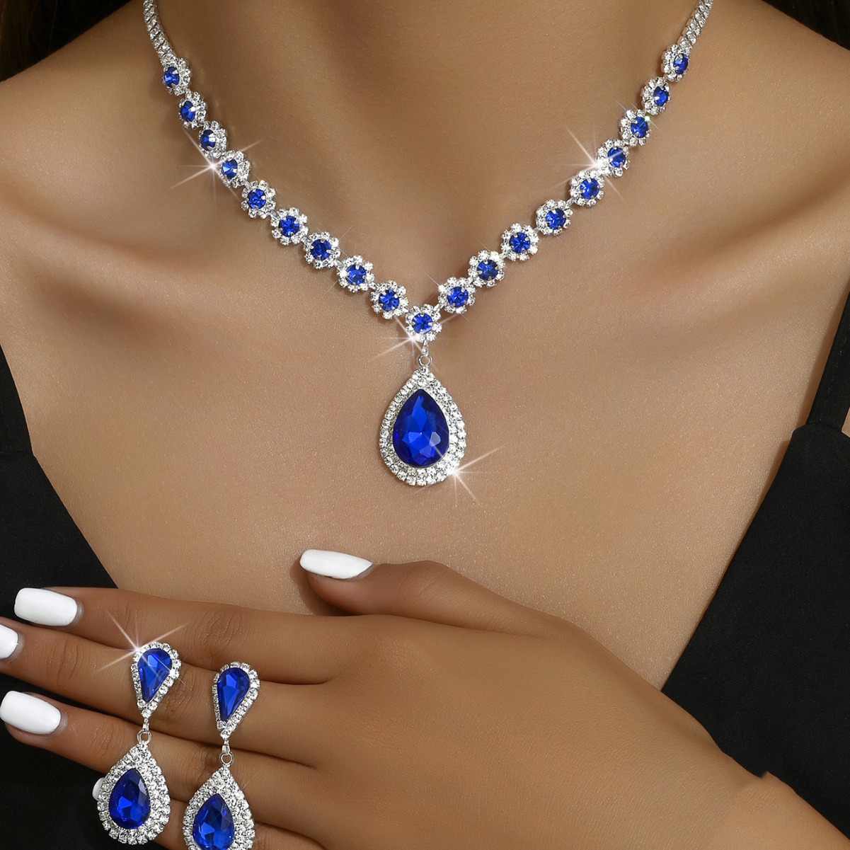 Fábrica al por mayor de la boda joyería nupcial garra cadena con incrustaciones de cristal de las mujeres del todo-fósforo collar de la joyería pendientes traje