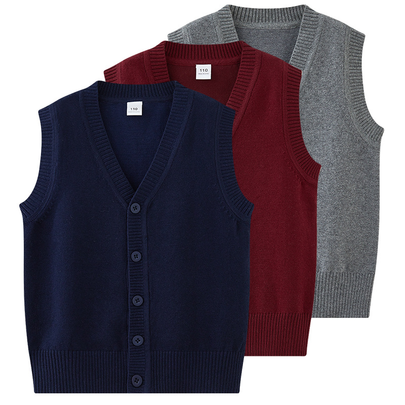 Estilo coreano de los niños medianos y grandes con cuello en V suéter de color sólido Chaleco de los niños sin mangas niñas cardigan de punto entrega de una sola pieza