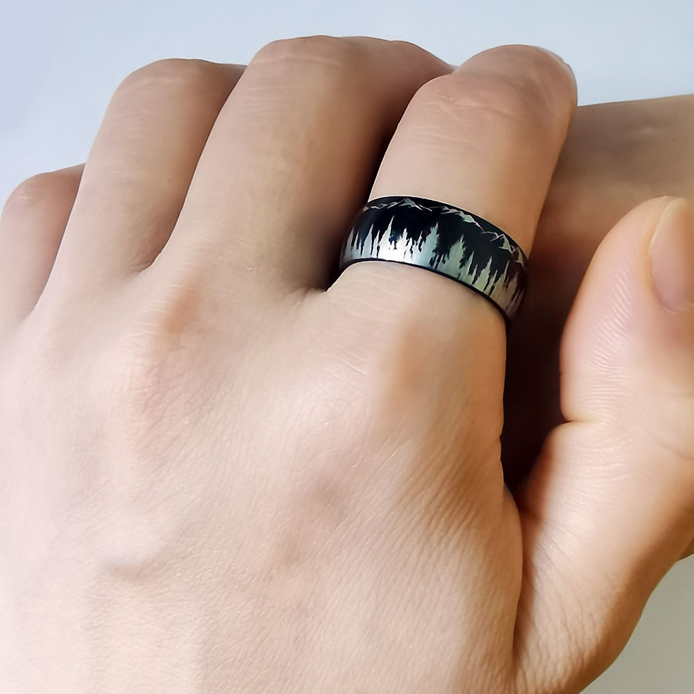 Europa y América suministro de montaña bosque hombres acero inoxidable anillo paisaje al aire libre Amazon eBay deseo Venta caliente