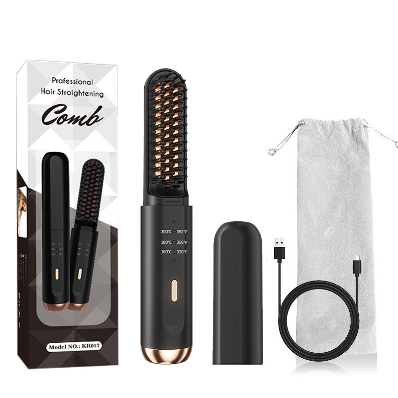 Professionelle Ionen-Haarglättungsbürste, 2-in-1 Locken- und Glättungswerkzeug für Frauen, schnelles Aufheizen, antistatischer Stylingkamm_voghion.com