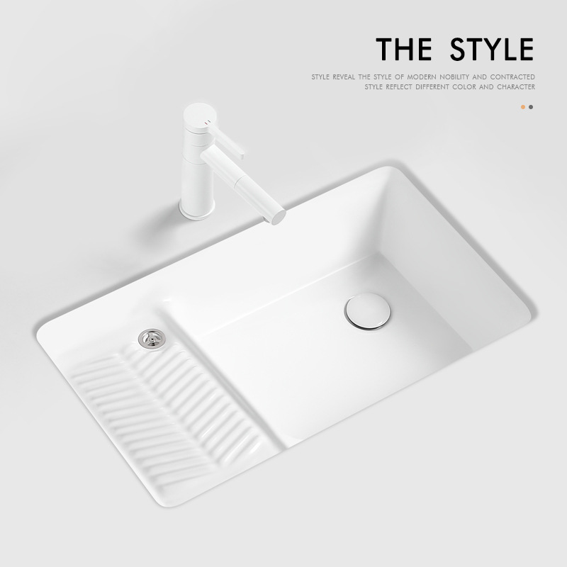 Balcony washing basin undercounter basin with washboard household wash basin single basin ceramic embedded deepening laundry pool sink