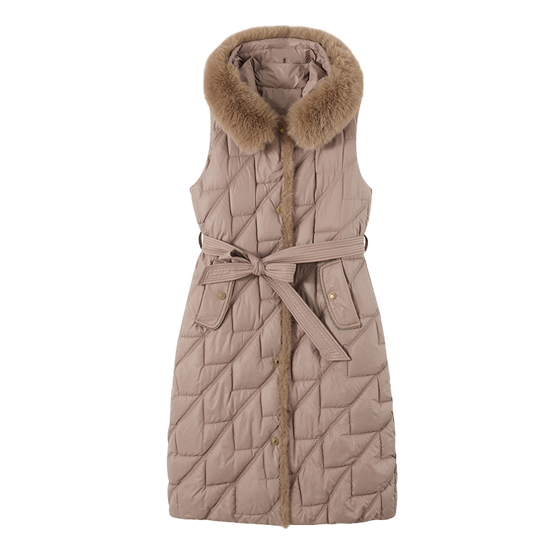 Chaleco de algodón de plumón para mujeres 2024 invierno estilo coreano engrosado con capuzas de cabello de cabello de cabello de hombros chaleco chaqueta image 6