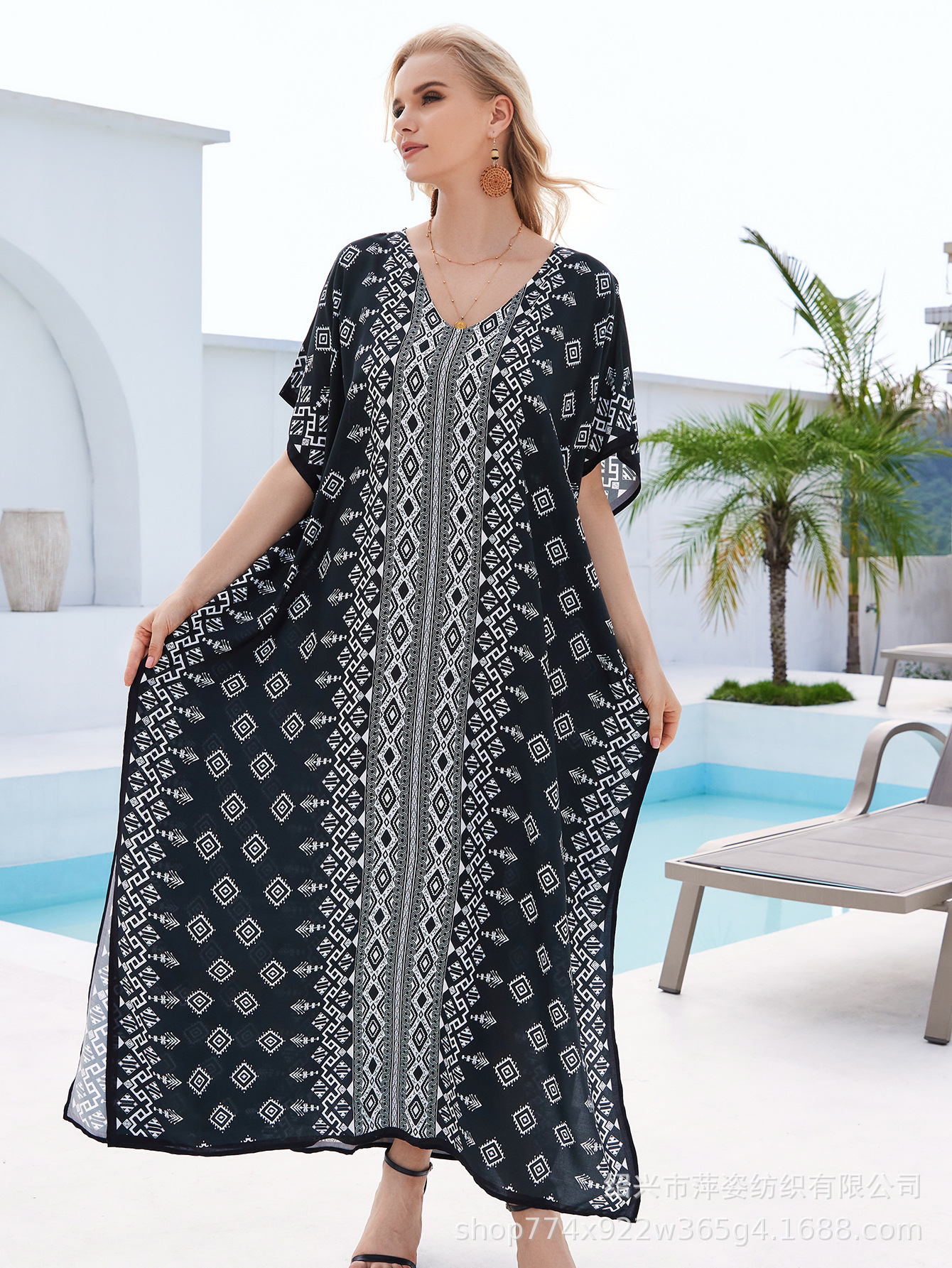 Camiseta de playa de algodón impresa suelta vestido de vacaciones bikini camiseta protector solar bañador abrigo buñuelo AT560