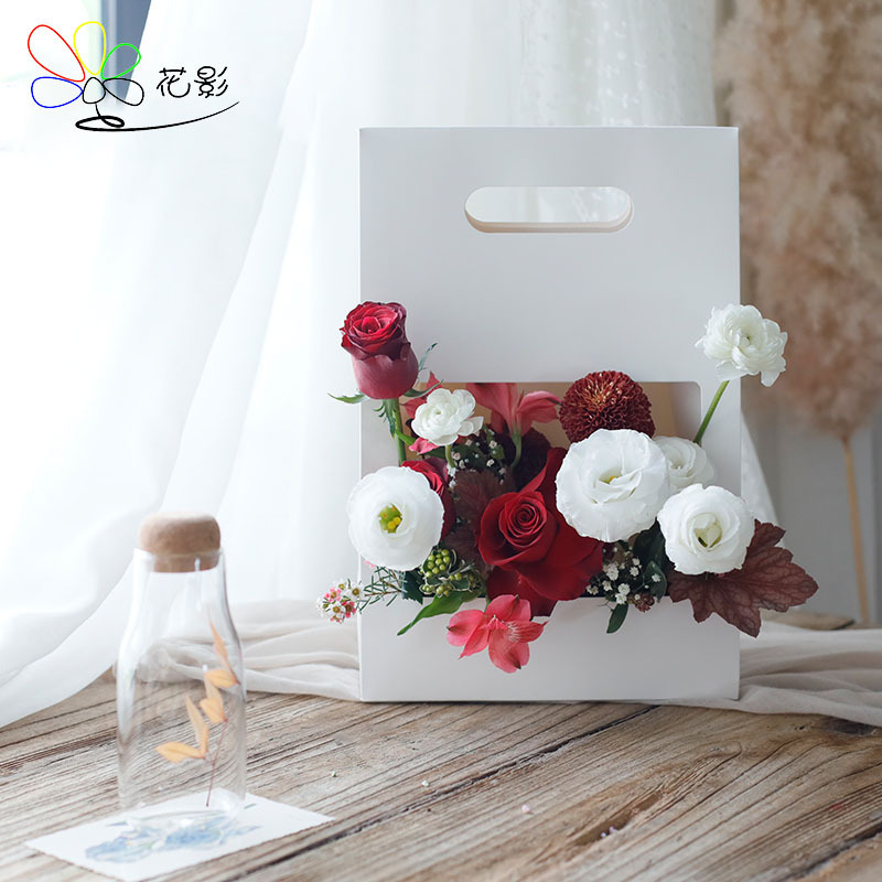 花影情人节手提花篮盒沙龙手提盒折叠插花盒花艺鲜花礼盒花材用品