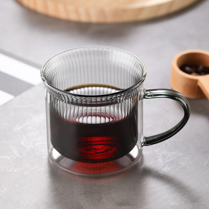Factory Direct heat-resistant double-layer glass striped Cup heat insulation coffee cup striped straw coffee cup cold coffee cup