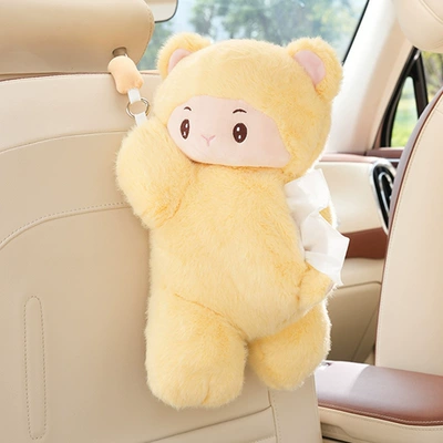 Car tissue box/set — Creative Plush Car Armrest Box - rex-mink-monkey-tissue-box-yellow