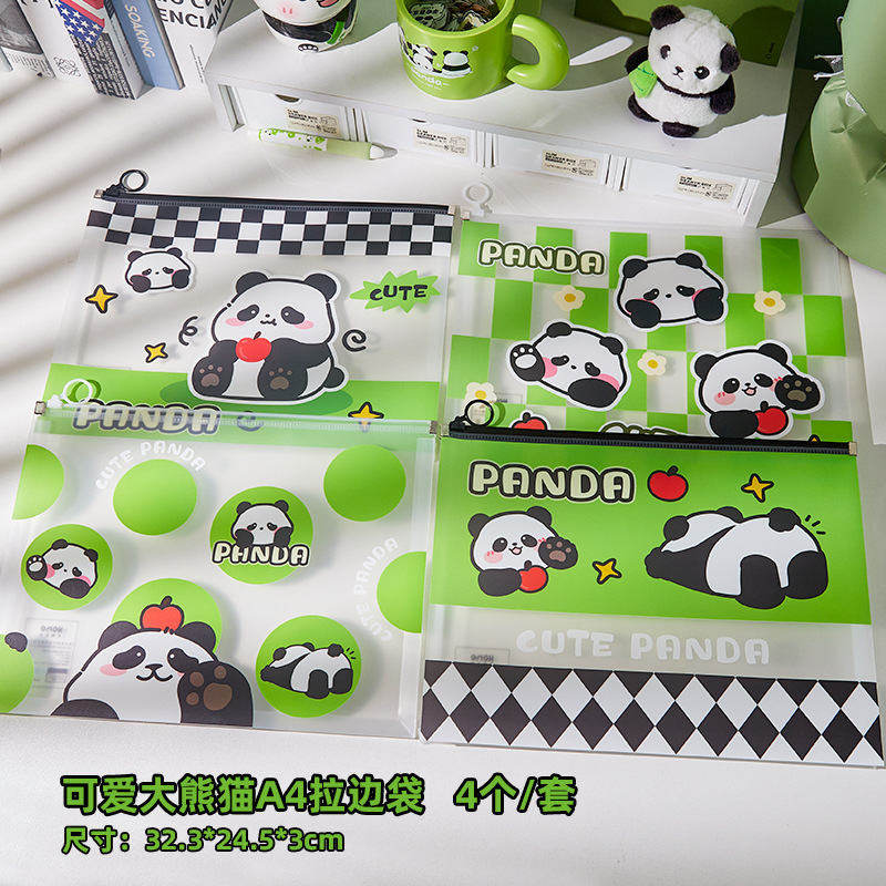 Bolsa con cremallera A4 con diseño de panda gigante, bolsa creativa para documentos, gran capacidad, bolsa de almacenamiento de materiales escolares para estudiantes, portátil