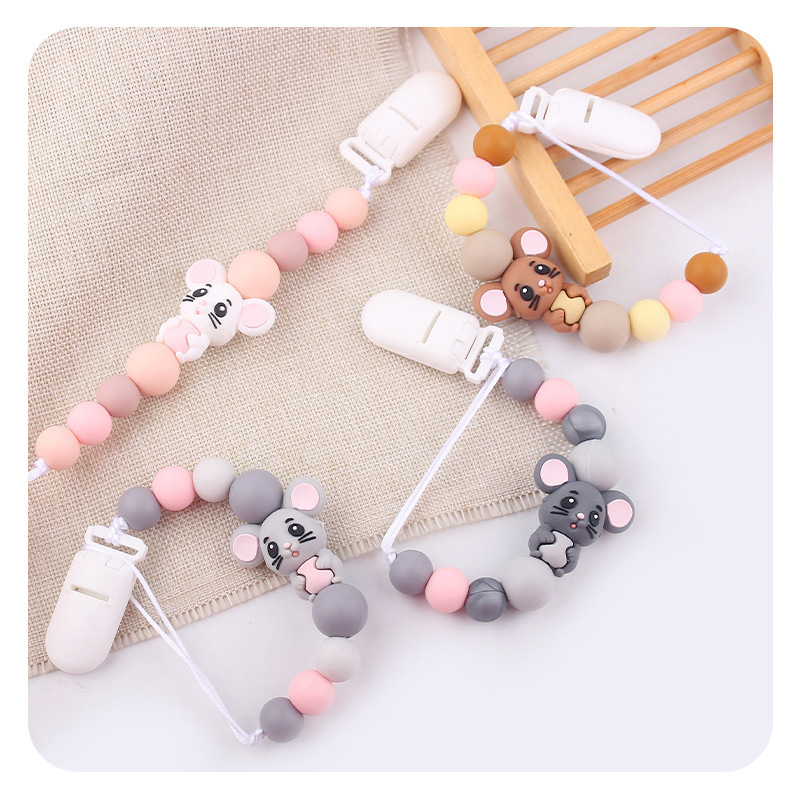 Ratón, bebé, chupeta de silicona, clipe de cadena, cadena de dientes molares, cadena de dientes molares, chupeta de goma dental calmante
