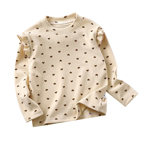 Girls autumn and winter floral bottoming shirt girls flying sleeves autumn T-shirt little girl versatile internet celebrity flying sleeves bottoming shirt