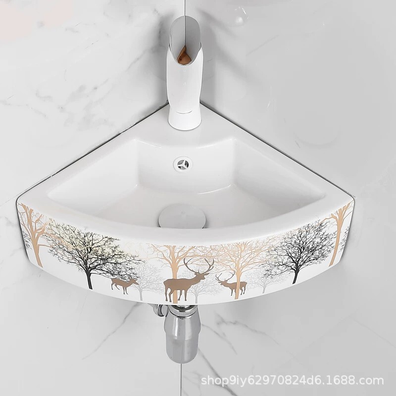 Wall-Mounted Washbasin Bathroom Corner Triangle Basin Balcony Ceramic Washbasin Household Small Apartment Washbasin
