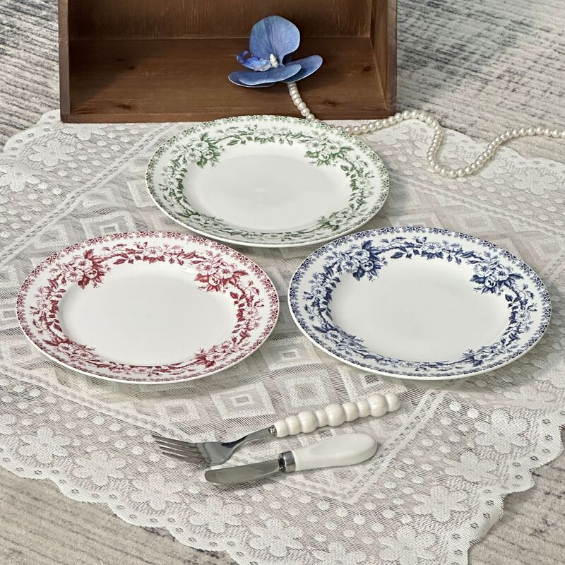 French Antique Rose Garden Ceramic Plate Cake Plate Ins Afternoon Tea Retro Western Plate Dessert Plate