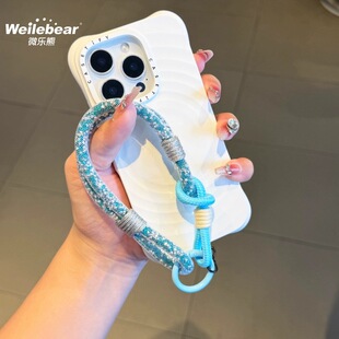 Mesh Shiny Mobile Phone Chain Woven Contrasting Color High-End Fashion Pendant Pendant Metal Clip Strong Anti-Lost Lanyard