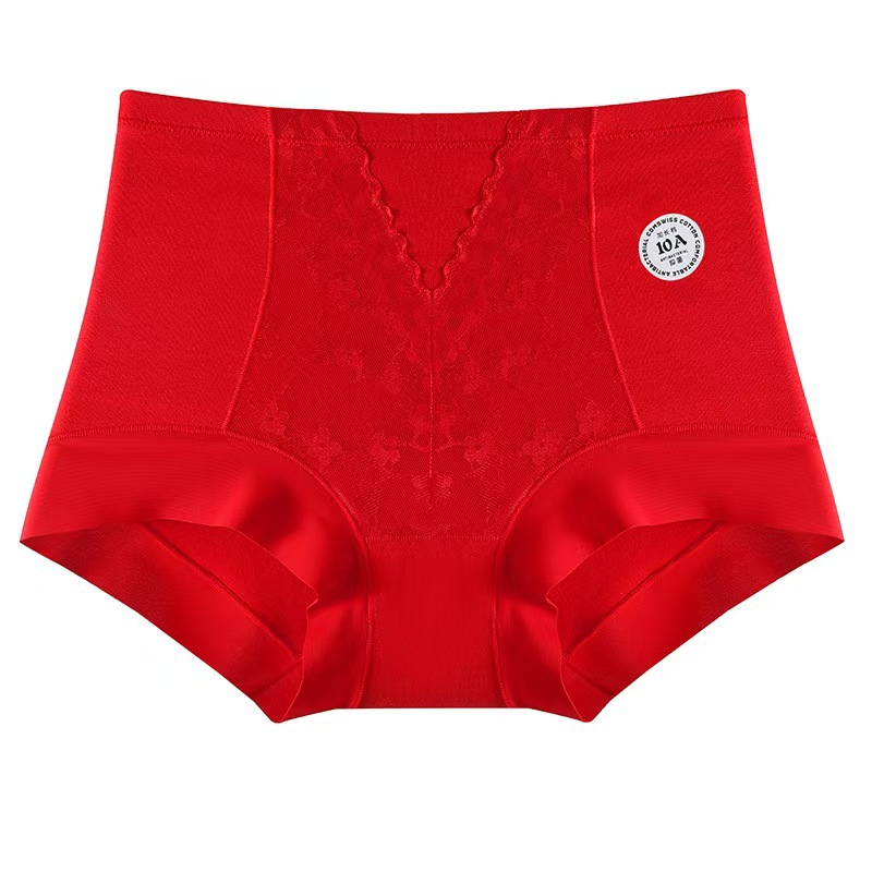 Pantalones de abdomen de algodón de cintura alta de encaje Jacquard sin marcas 10A antibacterianos alargados de algodón entrepierna de ángulo plano de mujer