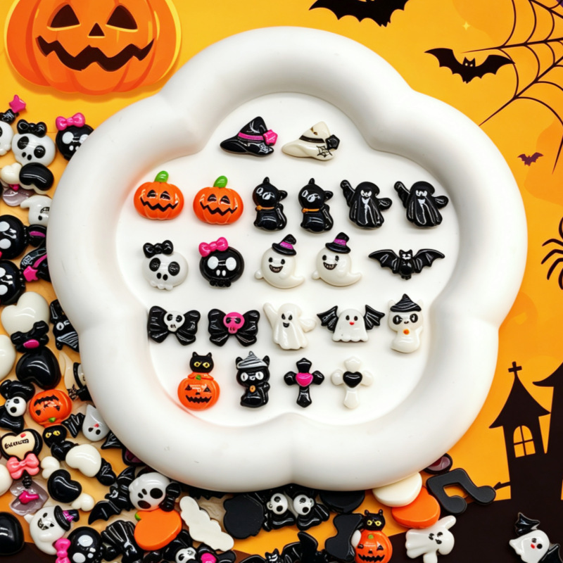 High-Quality Cross-Border Popular Halloween Resin Patches, Nail Art, Ear Studs, Tongue Rings, Creative Accessories, Holiday Doll Clothing Decorations