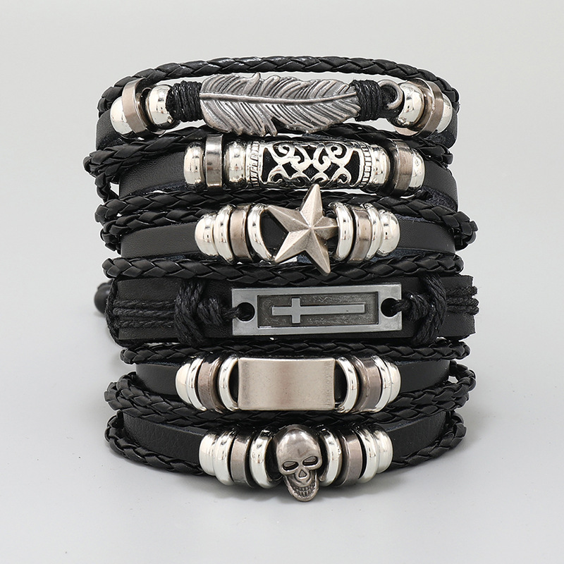 Daily Occasion Punk Geometric Pu Leather Alloy Plastic Plating Men's Bracelets Men Cord & Leather Bracelets