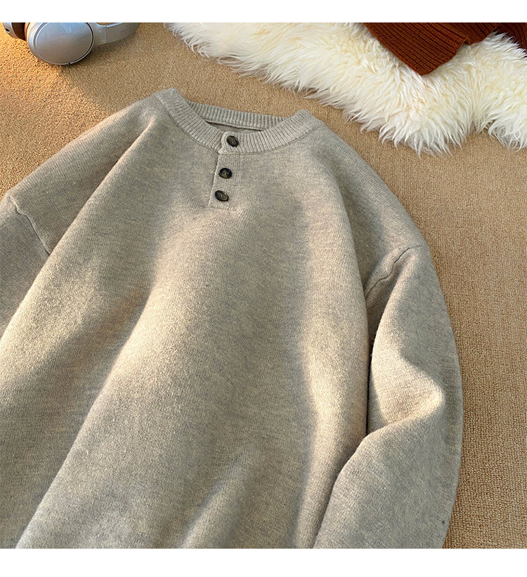 Cleanfit Henley Knit Sweater – Heavyweight Relaxed Pullover With Ribbed Hem_voghion.com