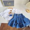 Summer cartoon jacket, denim skirt, set, with short sleeve