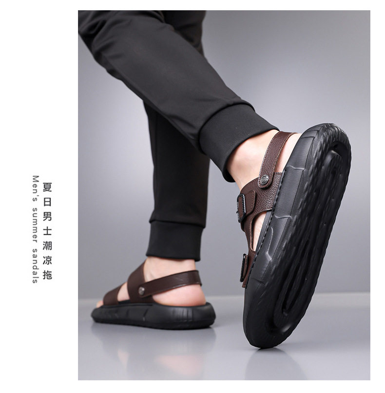 Dép sandal nam da bò lớp đầu hở ngón thoáng khí chống trượt đi biển — GA07 màu nâu, GA07 màu đen chi tiết 13