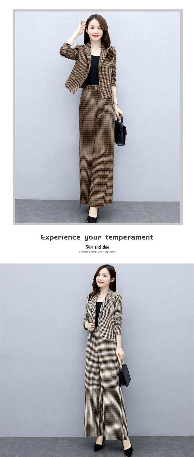 GraceChic Plaid Suit For Women Spring And Autumn 2023 New Korean Style Fashionable Age-Reducing Elegant Wide-Leg Pants Two-Piece_voghion.com