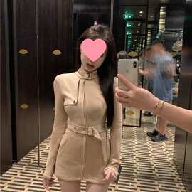 感气质长袖立领外套女秋季新款修身腰带收腰开衫拉链上衣