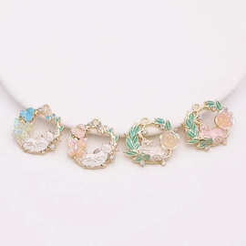 diy合金滴油绿叶花朵蝴蝶镶钻猫咪花环车载耳饰钥匙扣手作配件