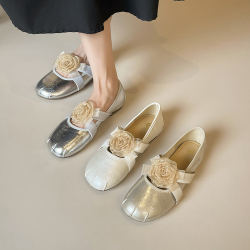 Wwei Girl 2011-2 Flower Flat Sandals for Women French Fairy Wind Ballet Shoes with Skirts Mary Jane Shoes