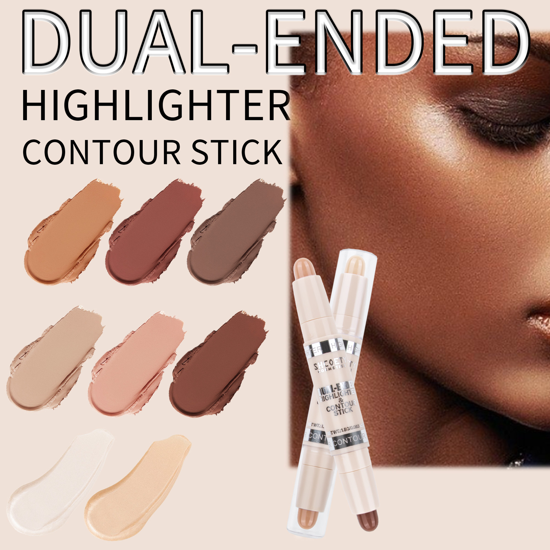SHCOETY Double-head Contouring Stick, High-gloss stick set, matte three-dimensional Contouring, Nose shadow brightening, Sleeping Pen, Cross-border Item Picture