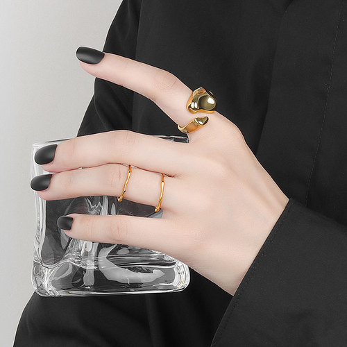 Korean style new cold style versatile jewelry niche design minimalist style irregular concave and convex surface open ring for women