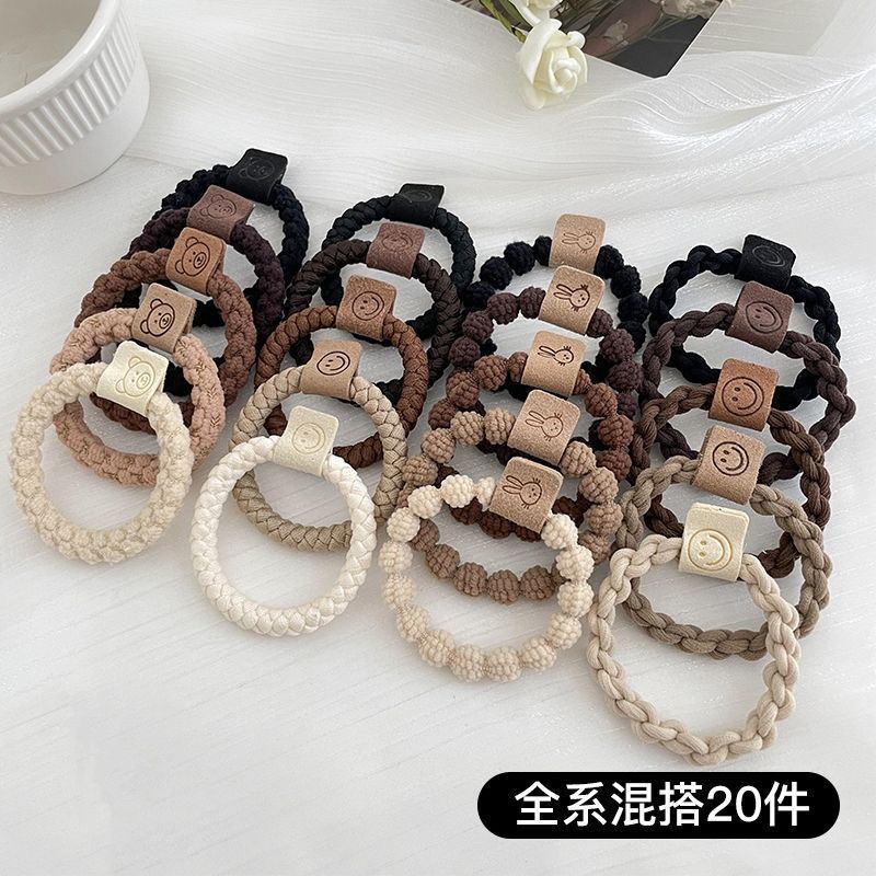 可爱笑脸发饰加宽加粗橡皮筋女韩系简约发绳咖色小熊头绳百搭头饰|undefined