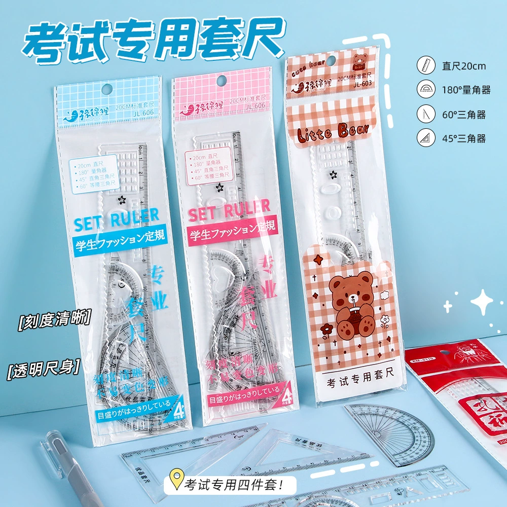Студенческая линейка набор милый линейка детский экзамен учебные принадлежности прозрачная треугольная доска набор канцелярских товаров оптом