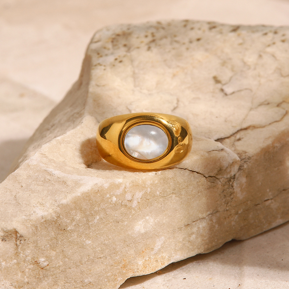 Retro Geometric Stainless Steel Inlay Artificial Pearls Open Ring 1 Piece