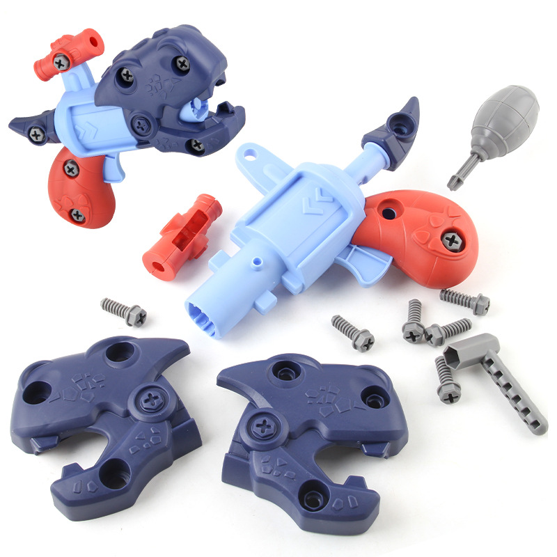 Dos en uno desmontaje juguete pistola niños DIY montaje desmontaje tornillo manual dinosaurio Mesa PISTOLA DE TENIS juguete al por mayor