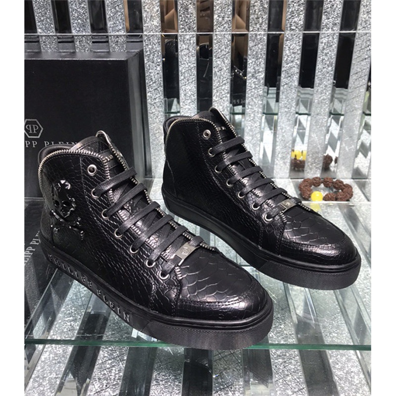 Autumn High-Top Men's Shoes Pp Skull Flat Shoes European Station 2024 New Leather Snake Mosquito Fashion Men's Sneakers